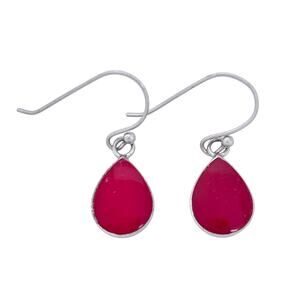 Vintage Sterling Silver 925 Red Enamel Dangle Earrings